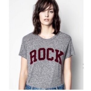 Zadig & Voltaire Walk Chine Rock Tee L Grey Burgundy Graphic T Shirt Indie